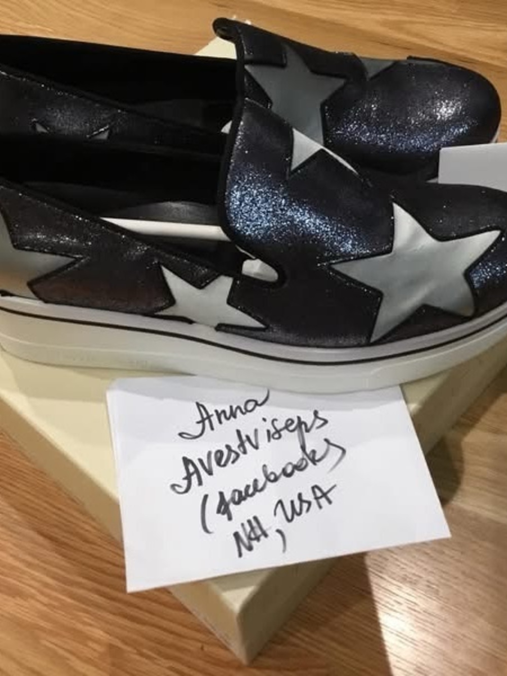 Stella McCartney Glitter Star Slip-On Sneakers in Black and Silver